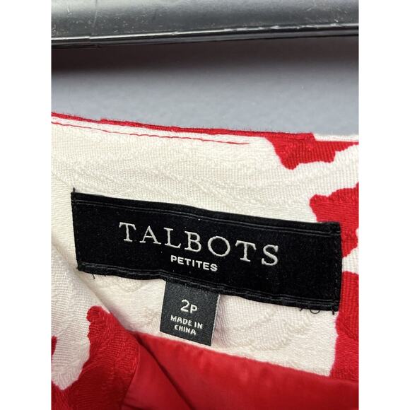 TALBOTS Pencil Skirt Womens 2P Petite Red Floral Bold Embossed Back zipper - Picture 4 of 8